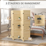 Paravent intérieur 4 panneaux 160L x 170H cm 3 étagères pliables séparateur de pièce portes persiennes naturel