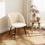 Juego de 2 sillas de comedor con respaldo de tela efecto lana de borreguito, patas de acero, 55 x 62 x 80 cm, beige negro
