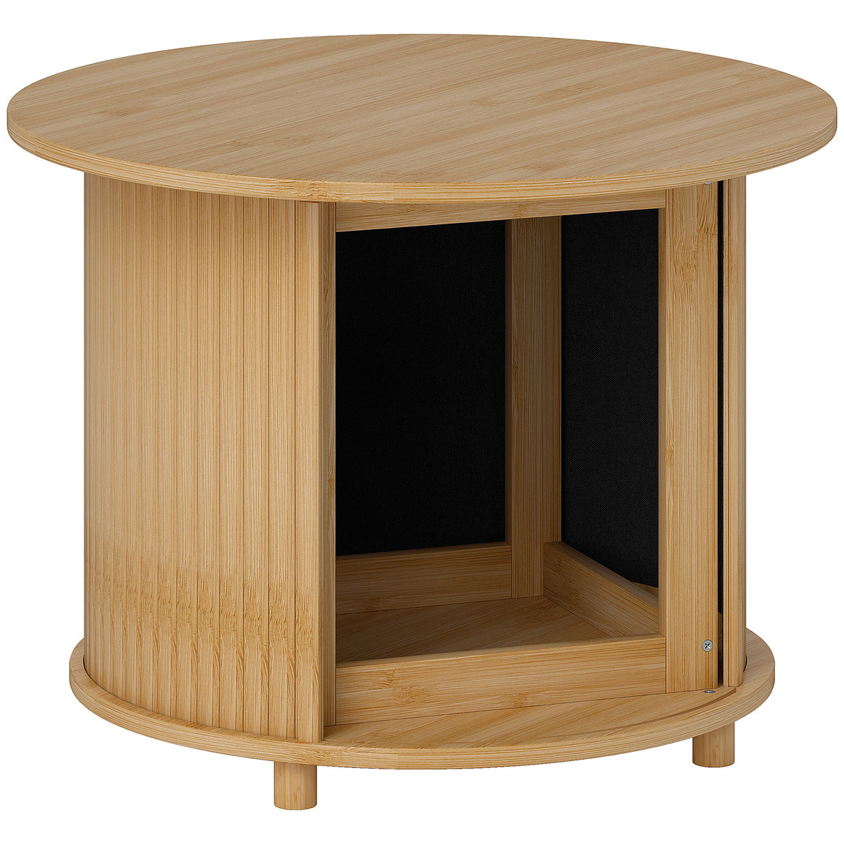 Table basse ronde table de salon en bambou avec rangement caché et porte coulissante, dim. Ø 60 x 45H cm, bois naturel-0