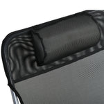 Bain de soleil transat chaise longue inclinable pliable avec oreiller dossier réglable sur 5 niveaux noir