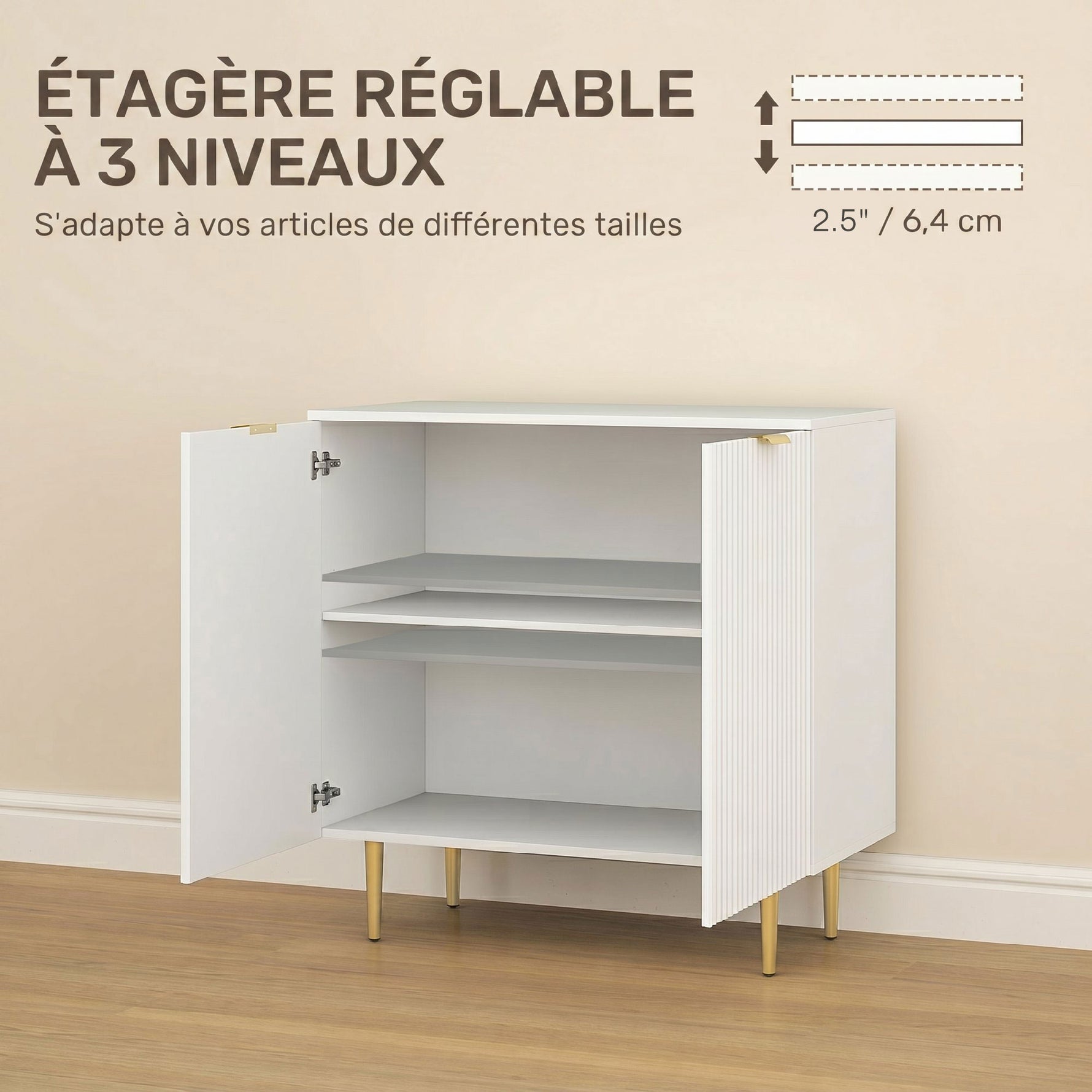 Buffet Cuisine, Meuble de Rangement avec 2 Portes, Étagère Réglable, Pieds Métalliques Surélevés, 80 x 40 x 80 cm, Blanc