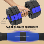 Ensemble d'haltères musculation 6-en-1 haltère réglable 25 kg kettlebell, barre de musculation support pour pompes bleu