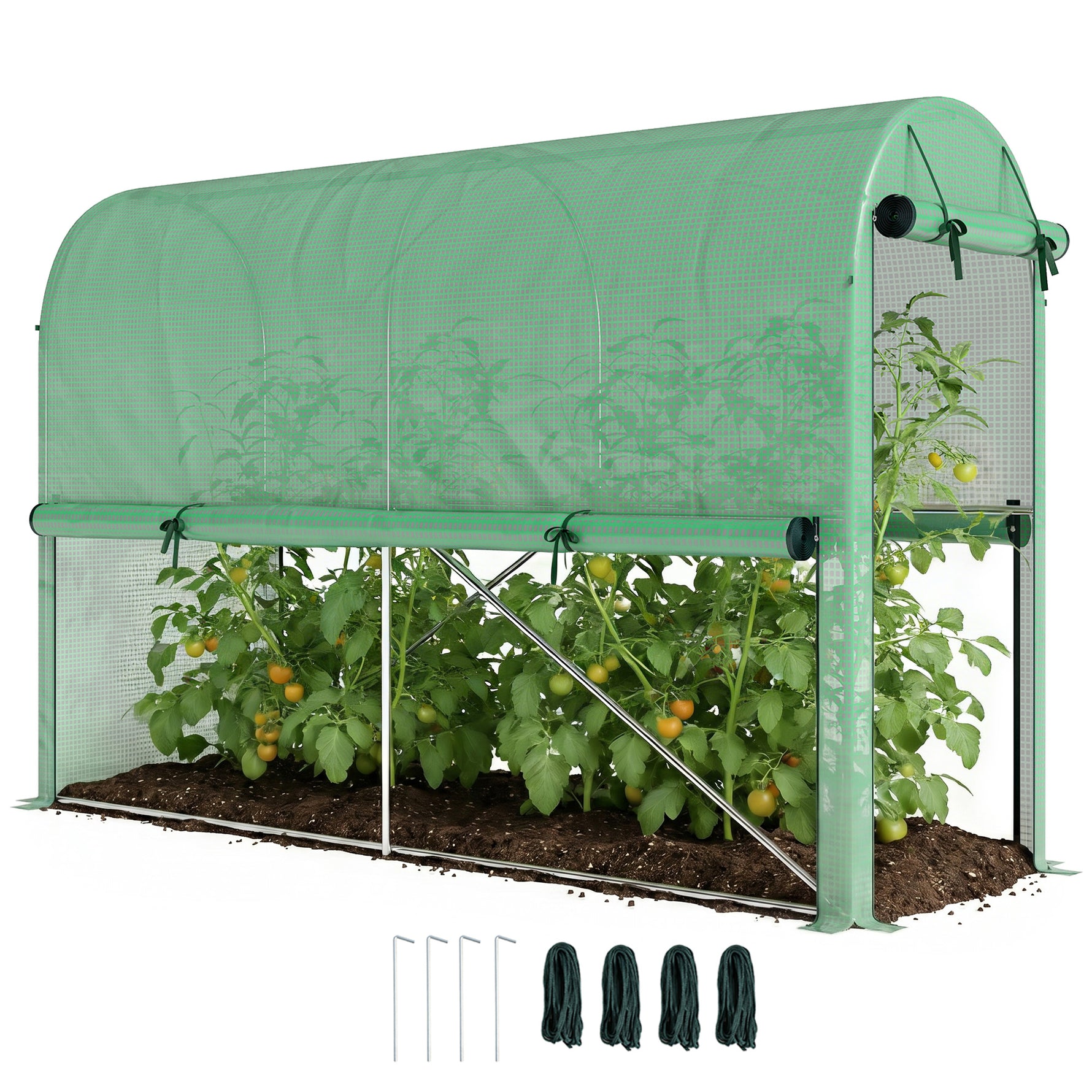 Serre de jardin PE, serre de balcon, bâche renforcée 140 g/m², châssis en acier, porte zippée enroulable, pour légumes plantes fleurs, intérieur et extérieur, 300 x 100 x 200 cm, vert