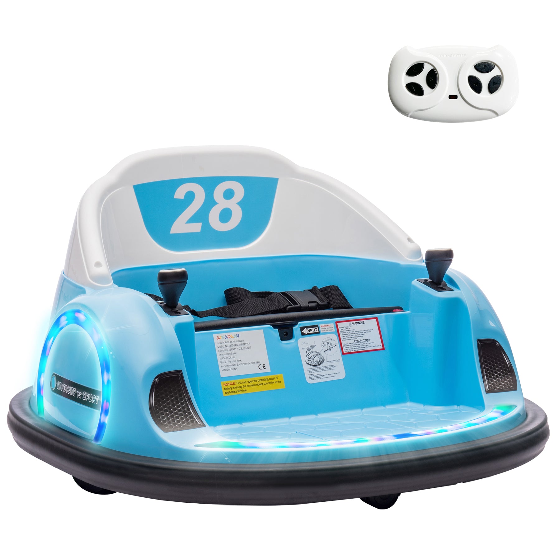 Voiture Tamponneuse Électrique Enfant 12V, Rotation à 360°, Auto-Tamponneuse Enfant avec Télécommande, Bleu