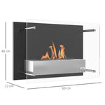 Cheminée bioéthanol Murale encastrable brûleur 0,9 L, environ 3 h de durée de combustion 60L x 22l x 40H cm noir