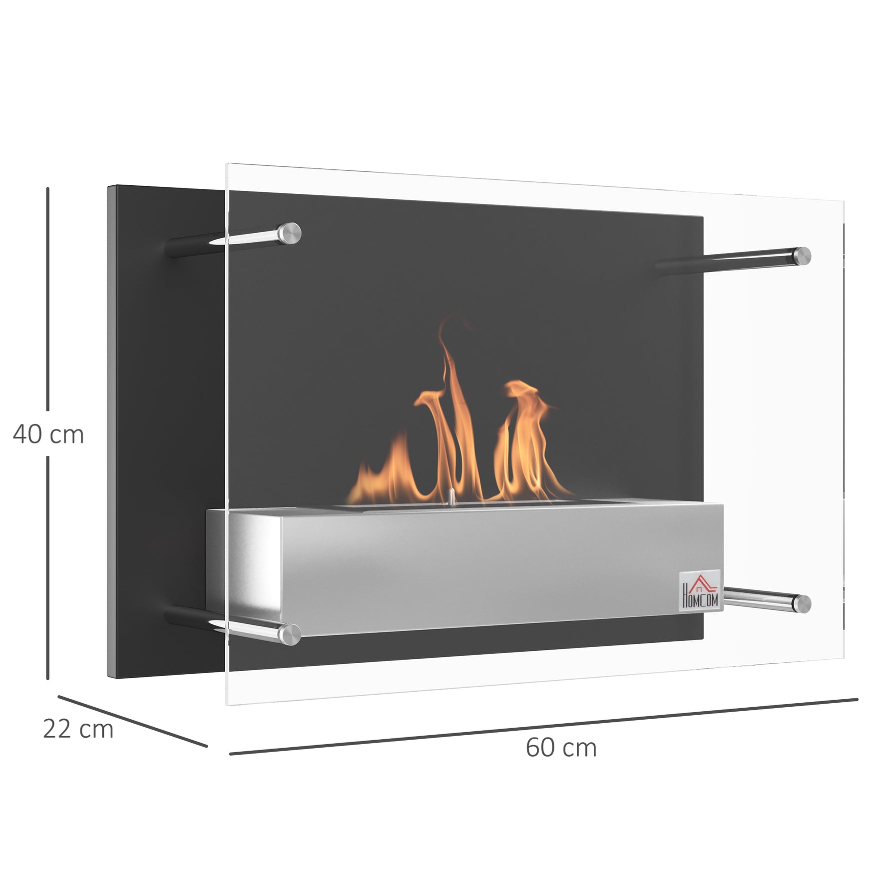 Cheminée bioéthanol Murale encastrable brûleur 0,9 L, environ 3 h de durée de combustion 60L x 22l x 40H cm noir