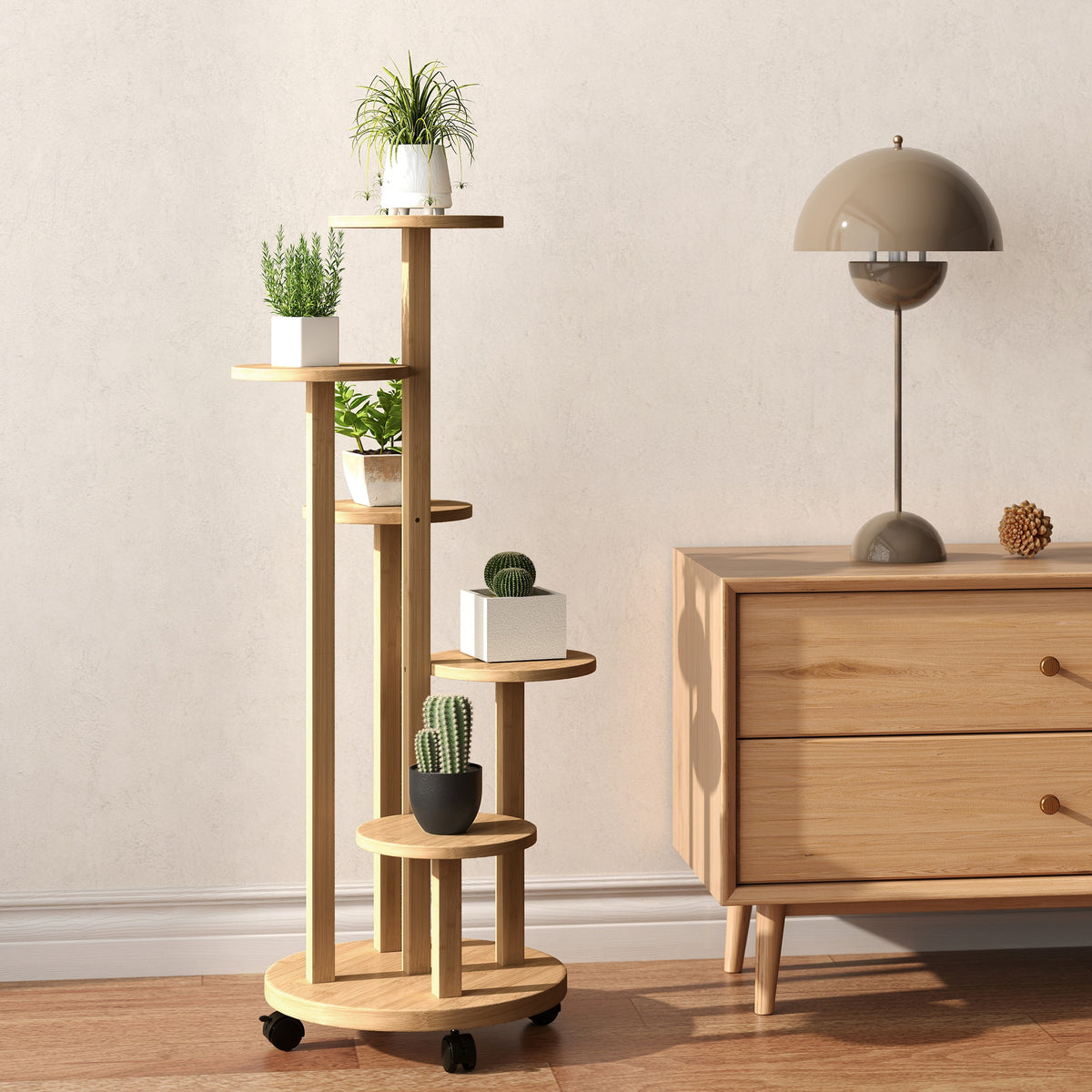 Étagère à plantes en bambou étagères rondes à fleurs support de pots de fleurs 5 niveaux bois naturel
