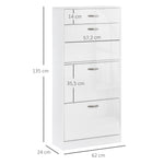 Scarpiera - 3 ante a ribalta e cassetto scorrevole - dim. 62L x 24P x 135A cm Bianco