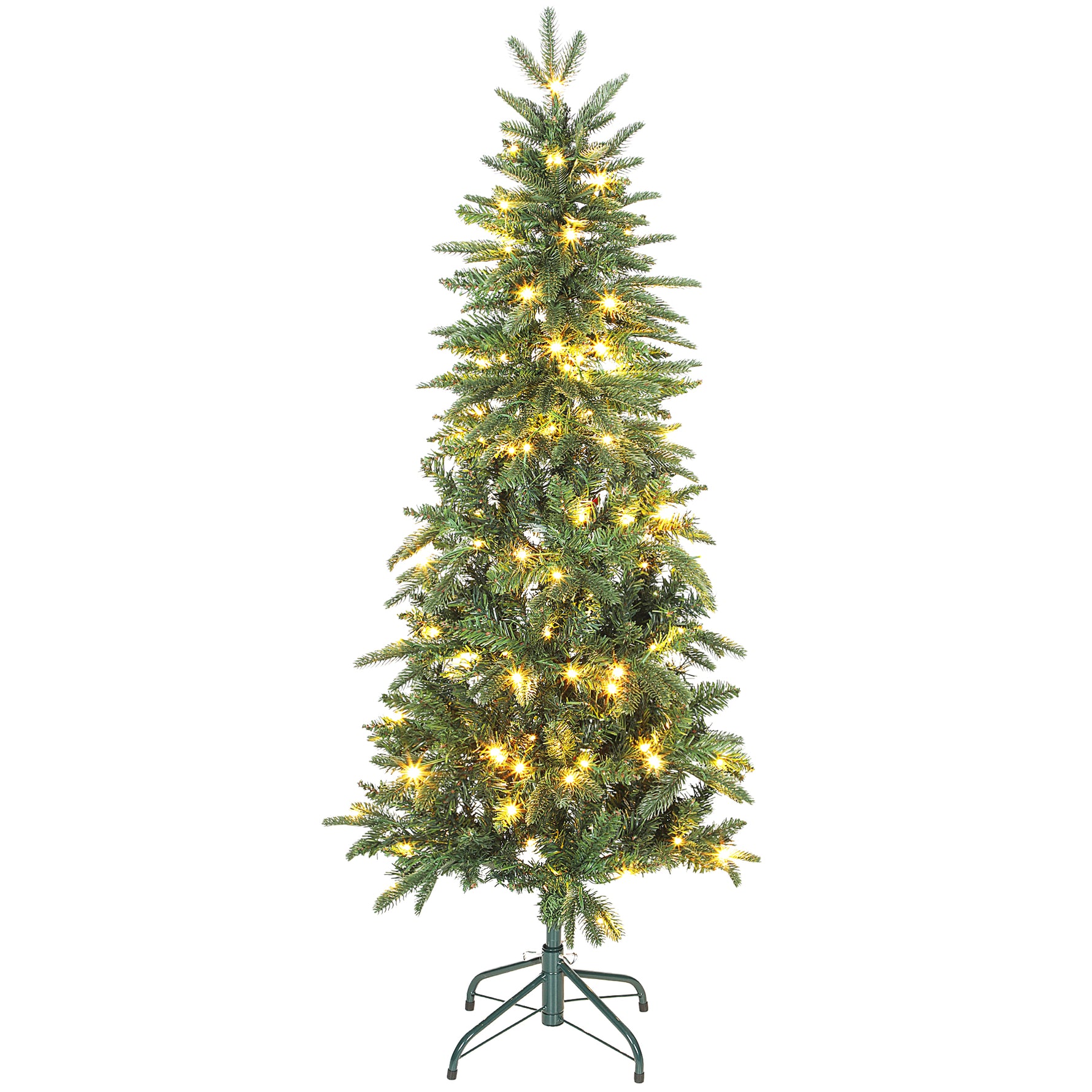 Sapin de Noël artificiel 150 cm, arbre de Noël slim avec 150 lumières 8 modes d'éclairage 431 branches articulées, vert