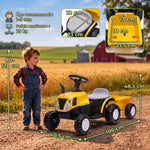 Trattore Elettrico per Bambini 6V con Rimorchio Rimovibile, Auto Elettrica per Bambini, Batteria al Litio, 1-3 anni, Giallo