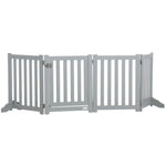 Barrière de Sécurité Chien Pliable Double Face en Bois, 4 Panneaux avec Porte, Pieds de Support, 205 x 60 cm, Gris