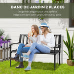 Banc de jardin 2 places banquette extérieur terrasse patio dossier haut assise à lattes accoudoirs