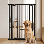 Barrière de sécurité animaux de 104H cm conception haute avec porte chat fermeture automatique système de double verrouillage sans percage de 74 à 80 cm acier noir