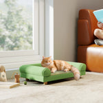 Hunde- und Katzenschlafsofa, erhöhtes Hundebett, kühlende Matte, Armlehnen, aus weichem Samt 63 x 41 x 17 cm, Grün