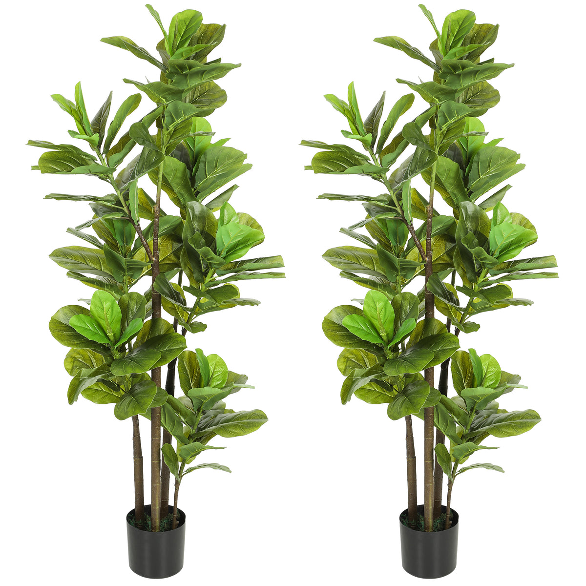 Lot de 2 plantes artificielles intérieures 150 cm, fausse plante à figuier lyre avec pot en ciment, vert