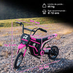 Moto cross électrique enfant moto électrique enfants moteur 350 W batterie 12V 8-16 km/h pneus gonflables 12'' rose