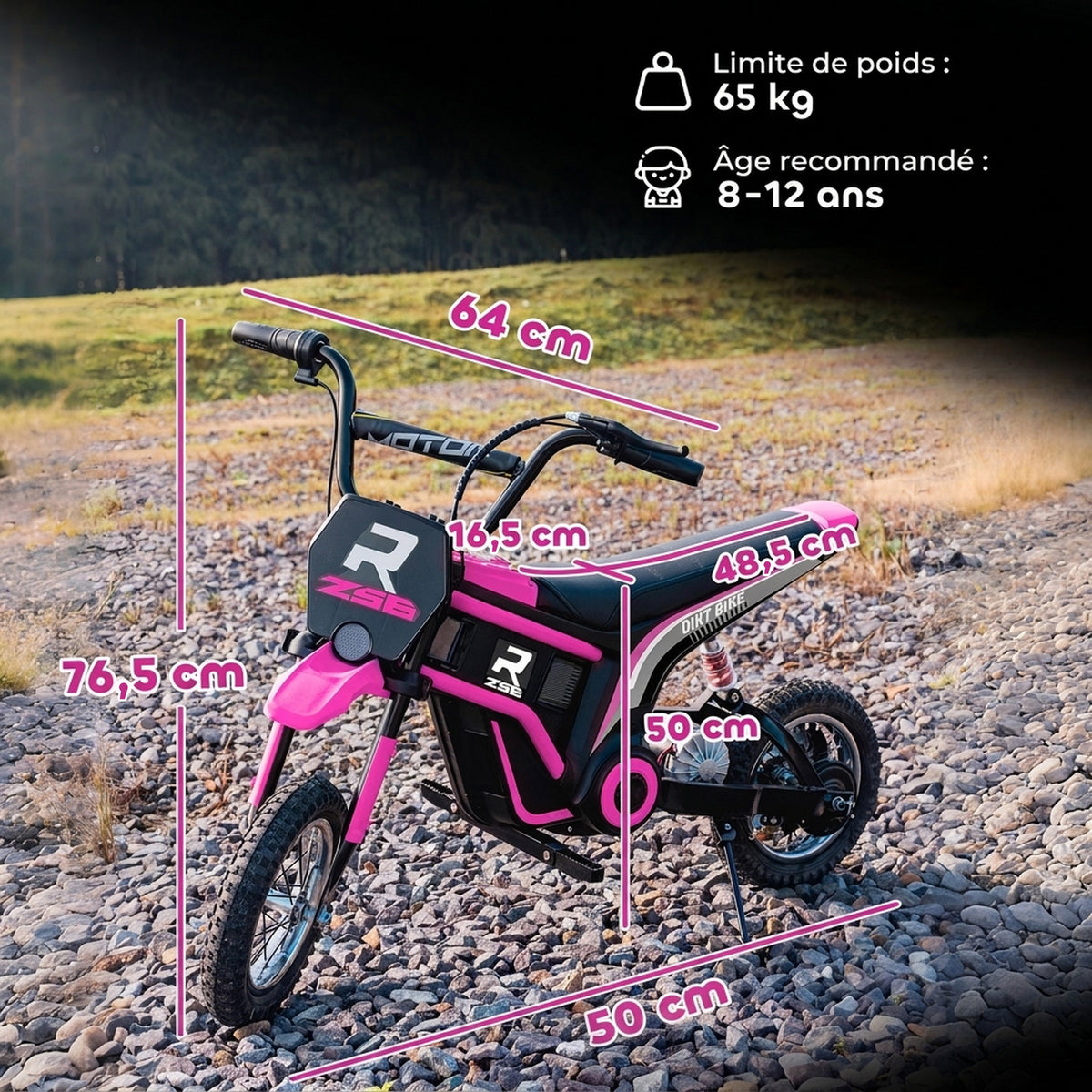 Moto cross électrique enfant moto électrique enfants moteur 350 W batterie 12V 8-16 km/h pneus gonflables 12'' rose