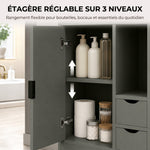 Mobiletto da bagno, mobile contenitore stretto con 2 cassetti, scomparti a giorno, 50x25x100 cm, verde chiaro