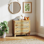 Commode 3 tiroirs meuble de rangement cannage en rotin aspect bois clair 80 x 35 x 76 cm