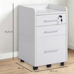 Caisson de bureau rangement bureau sur roulettes 3 tiroirs 1 verrouillable 1 trieur dossiers en bois blanc