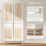 Buffet haut cuisine, armoire de cuisine avec 4 portes, 2 tiroirs et étagères réglables, 80x35x170cm, blanc et chêne