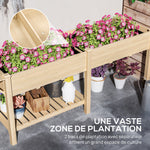 Jardinière sur pieds carré potager de jardin sur pieds 2 bacs tablette étagère inférieure 207 x 59 x 78 cm bois naturel
