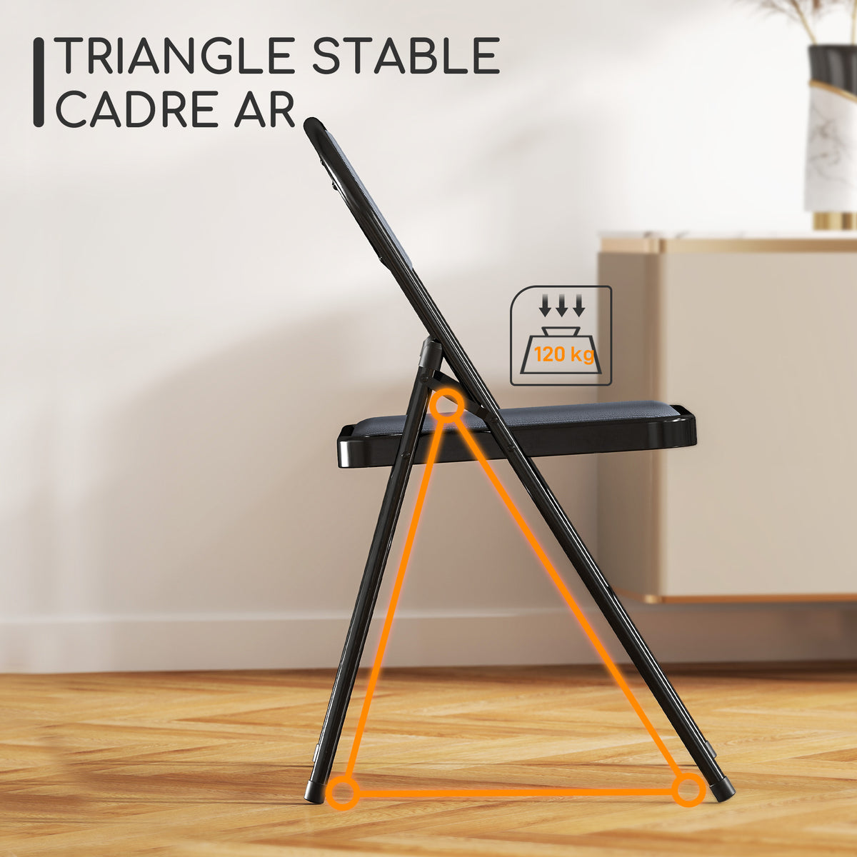 Lot de 4 chaises pliantes chaises de salle à manger portables cadre en acier 45 x 46 x 78 cm gris