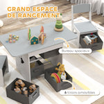 Ensemble table et 2 chaises enfant avec 6 tiroirs amovibles, pour fille garçon 3-8 ans, gris