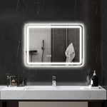 Miroir salle de bain Bluetooth avec éclairage LED 50 x 70 cm, miroir lumineux mural avec horloge, antibuée, argenté