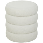 Poggiapiedi da soggiorno, sgabello ottomano rotondo imbottito in tessuto Teddy, per camera da letto, ingresso, Ø 40 x 45 cm, bianco