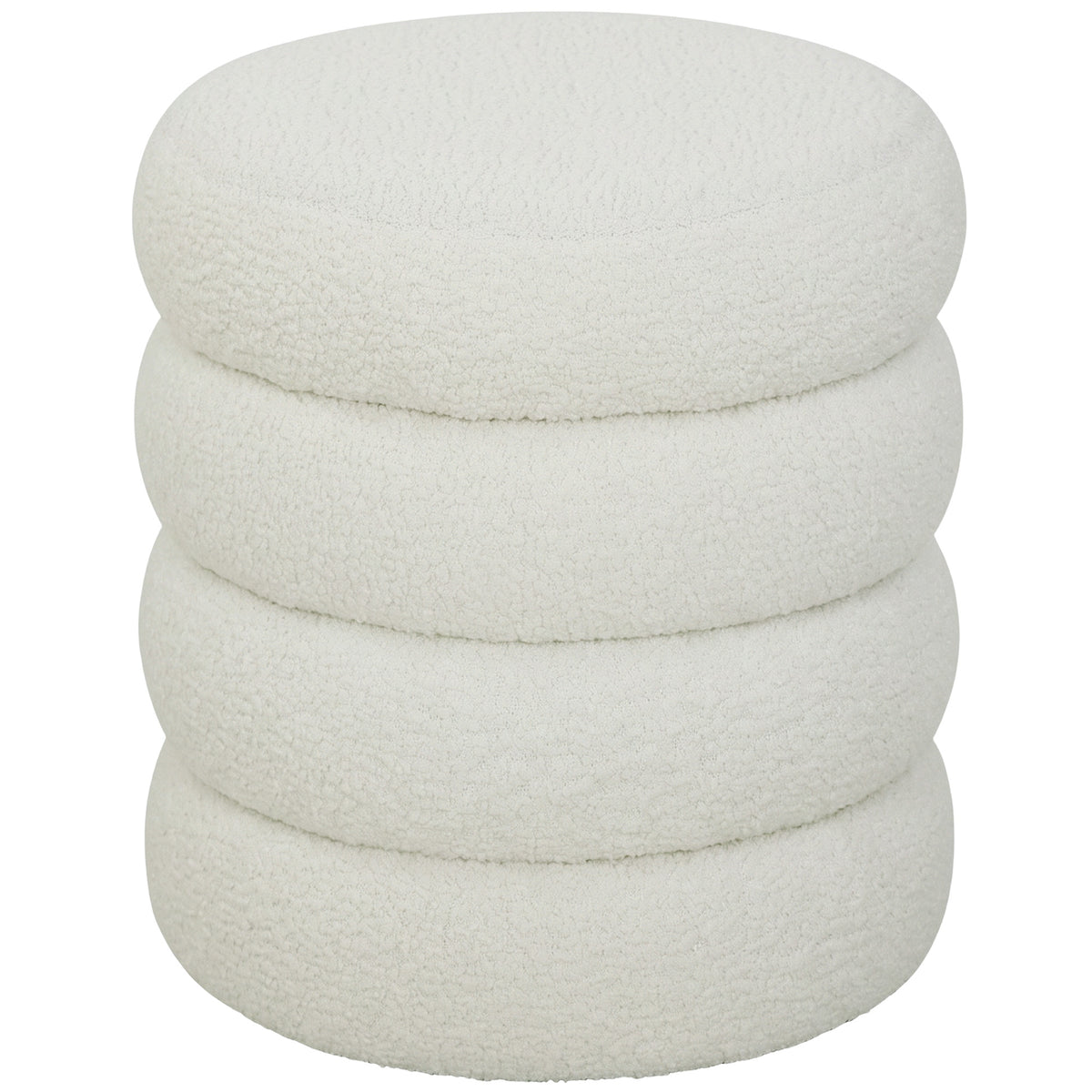 Poggiapiedi da soggiorno, sgabello ottomano rotondo imbottito in tessuto Teddy, per camera da letto, ingresso, Ø 40 x 45 cm, bianco