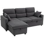 Canapé d'angle convertible en velours côtelé, canapé-lit 3 places avec rangement caché, coussins, 205x135x76cm, gris