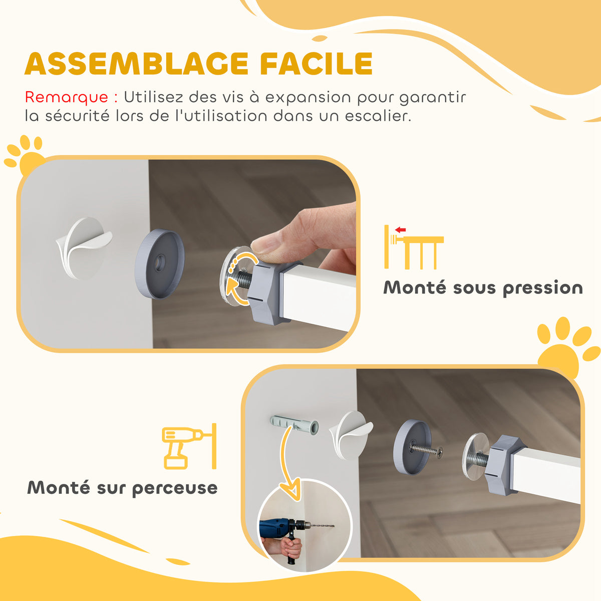 Barrière de sécurité largueur réglable 74-80 / 91,5-97,5 cm double verrouillage fermeture automatique barrière chien pour porte couloir escalier sans perçage acier blanc