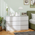 Commode 6 tiroirs meuble de rangement sans poignées design minimaliste 120 x 39 x 75 cm blanc