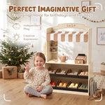 Holz-Rollenspielset für Kinder, Kasse, Spiellebensmittel, Kreidetafel und 61 Zubehörteile, für 3 bis 8 Jahre
