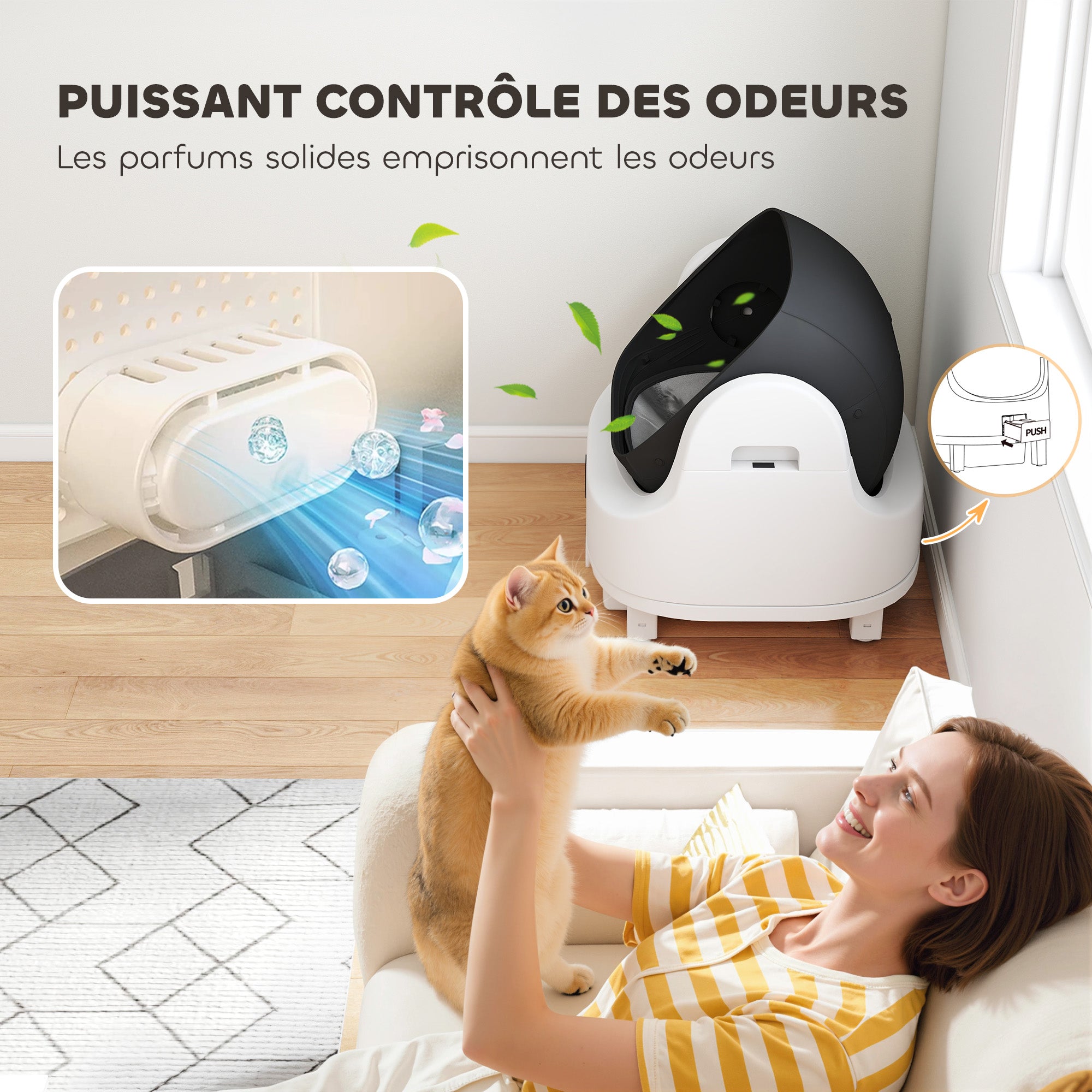 Lettiera per gatti autopulente, cassetta igienica automatica aperta, isolamento dagli odori/protezione di sicurezza, bianco
