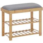 Meuble à Chaussures Banc à Chaussures 2 étagères Coussin Gris intégré Bambou