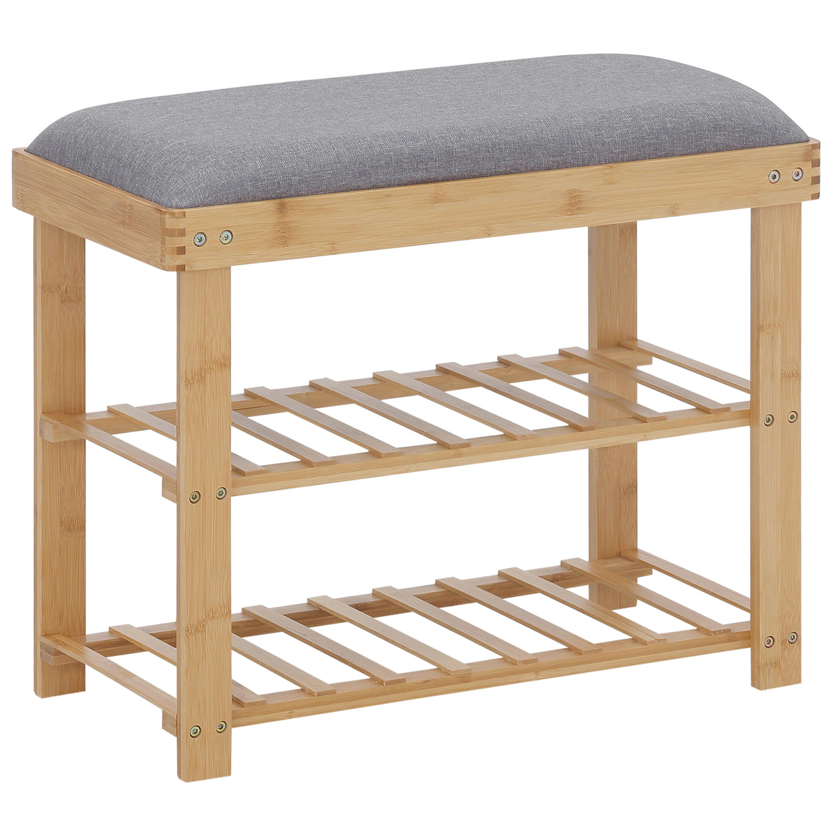 Meuble à Chaussures Banc à Chaussures 2 étagères Coussin Gris intégré Bambou