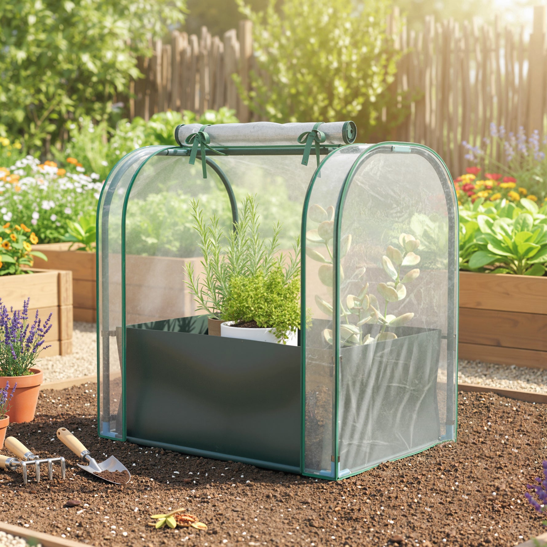 Mini Serre avec Sac de Plantation, Serre Portable avec porte enroulable, 68 x 50 x 70 cm, Vert Foncé