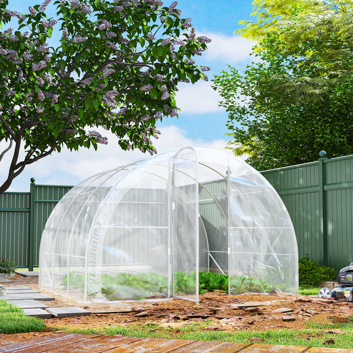 Serre de jardin tunnel 3 x 3 x 2 m 9 m² avec porte à charnières bâche en PE 150 g/m² pour Légumes Plantes Fleurs