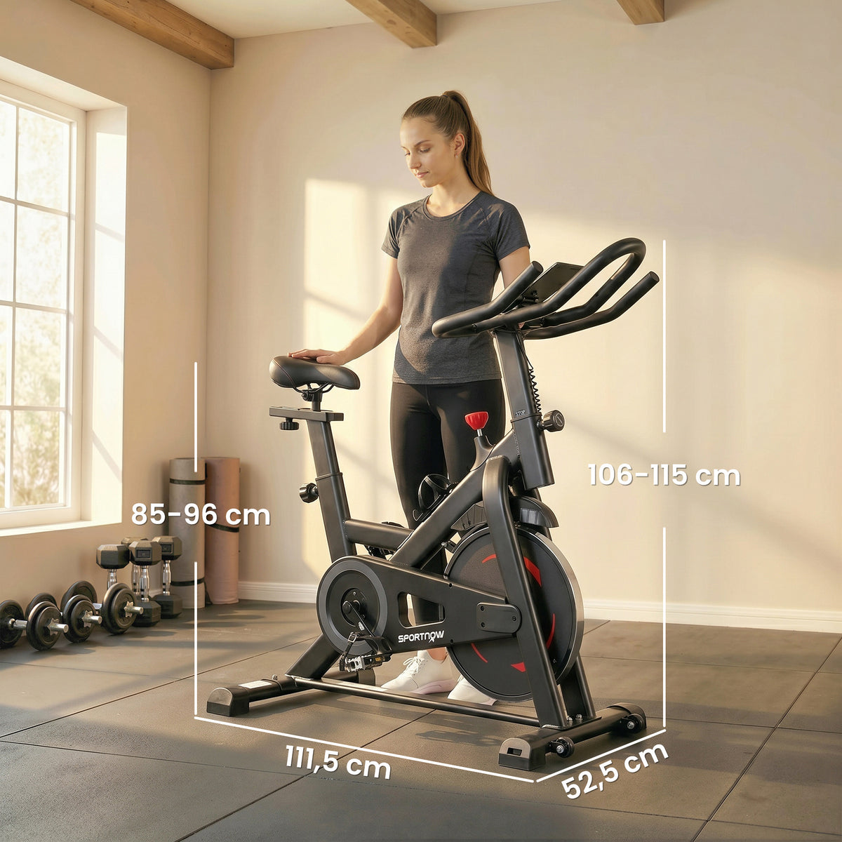 Vélo d'Appartement Silencieux avec Résistance Magnétique Réglable, APP Connectez, Écran LCD, 111,5x52,5x114,5cm, Noir
