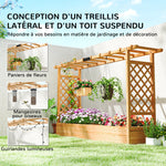 Jardinière surélevée avec treillis latéral et supérieur, bac à fleurs trous de drainage, 200x44x113,5cm, bois naturel