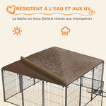 Chenil extérieur pour chiens en acier et tissu Oxford avec support gamelle toit 211 x 211 x 151 cm noir et café