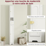Meuble colonne salle de bain, meuble de rangement, 2 portes, tiroir, compartiment ouvert, étagère réglable, blanc