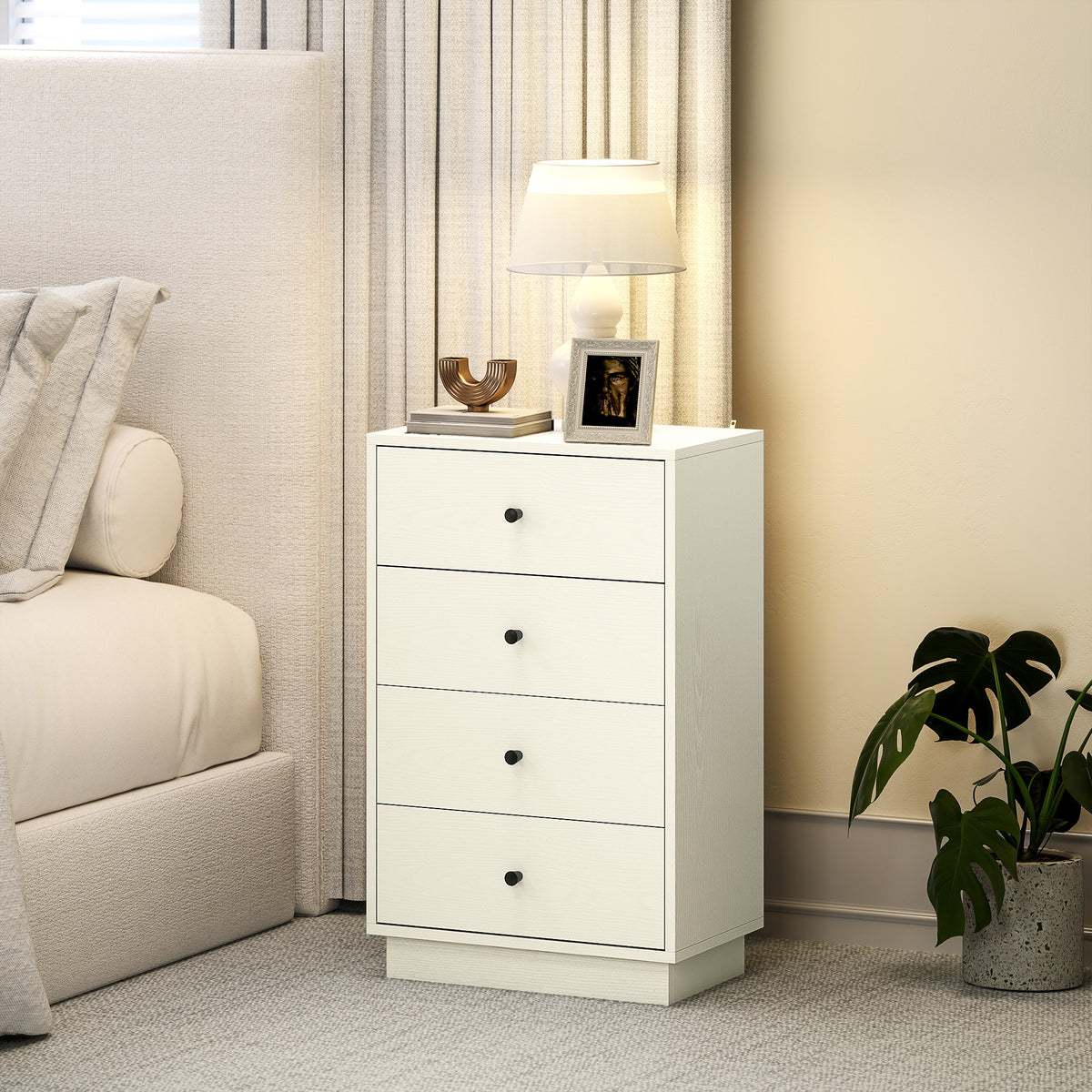 Commode 4 tiroirs moderne, meuble de rangement pour chambre à coucher, salon, entrée, 47 x 29 x 75 cm, crème