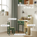Ensemble bureau et chaise pour enfant avec étagères de rangement et tiroir, mobilier pour enfants de 3 à 10 ans, vert