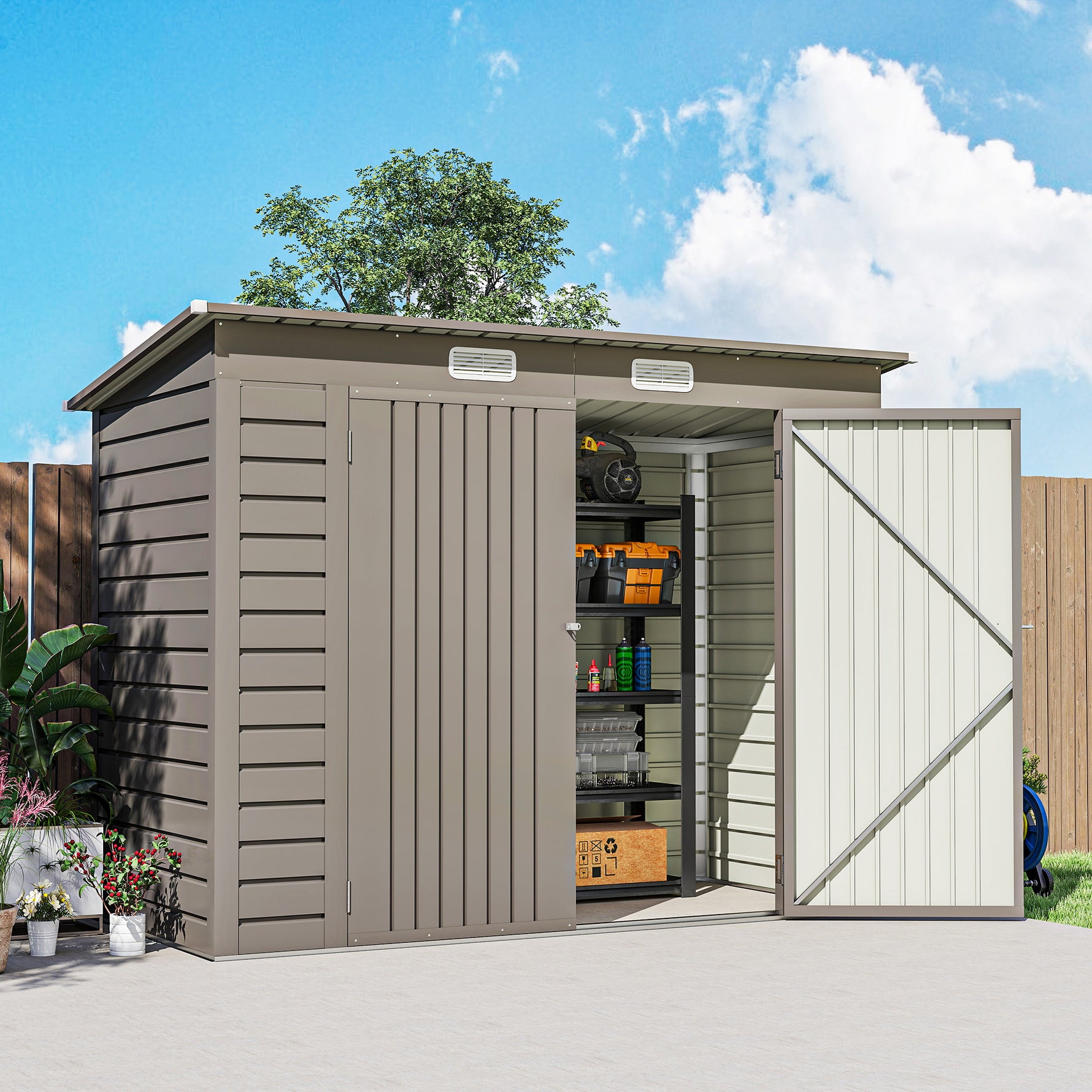 Abri de jardin en métal 3 m² facile à monter, cabane de jardin structure en acier galvanisé améliorée gris clair
