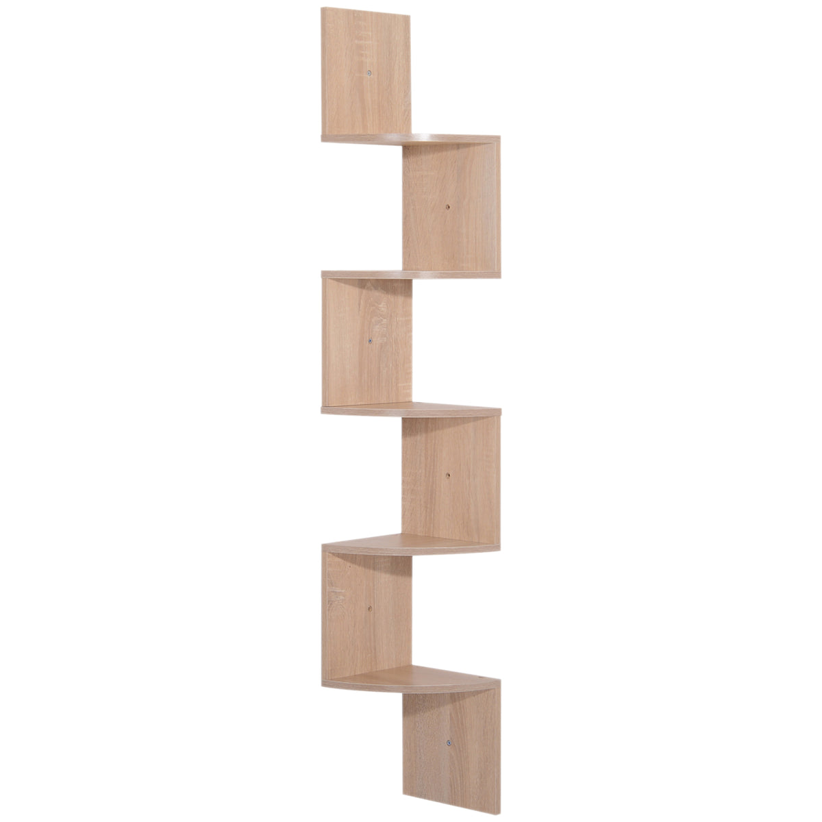Étagère d'angle Murale de Rangement Forme Zigzag 20L x 20l x 126H cm 5 Niveaux Bois chêne Clair