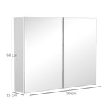 Armoire murale salle de bain avec miroir, 80 x 15 x 60 cm, meuble salle de bain, armoire de toilette avec double portes et étagères réglables, blanc