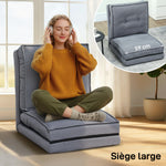 Fauteuil de sol pliable en velours côtelé, matelas de sol avec dossier réglable en 5 positions, 59 x 230 x 15 cm, gris